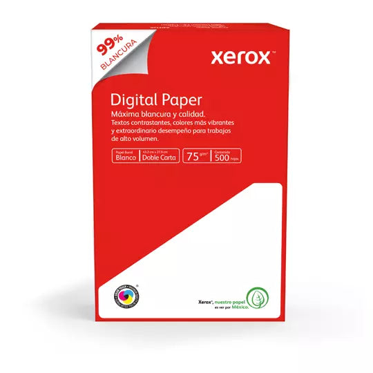 Caja de papel bond Rojo Xerox tamaño dob le carta 99% de blancura 75gr.