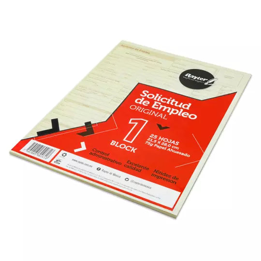 Solicitud de empleo Rayter, tamaño carta , color ahuesado, block 25 hojas
