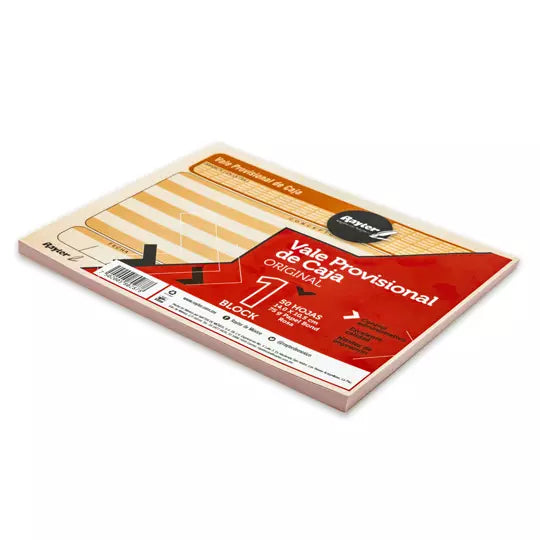 Vale provisional Rayter, tamaño 1/4 cart a, color rosa, block 50 hojas