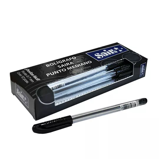 Bolígrafo SAIRA semi gel punto mediano 0 .7 mm color negro caja con 12 piezas