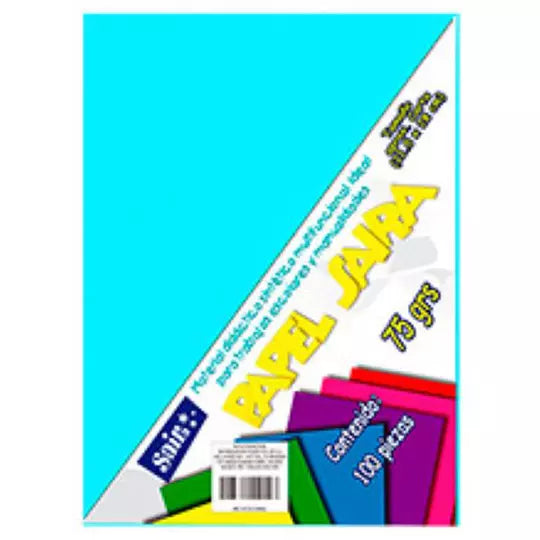 Paquete de hojas de color saira tamaño c arta azul celeste 75 grs 100 hojas