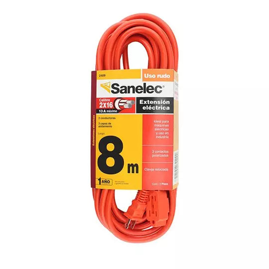 Extensión de uso rudo Santul 8 m naranja 2x16 AWG