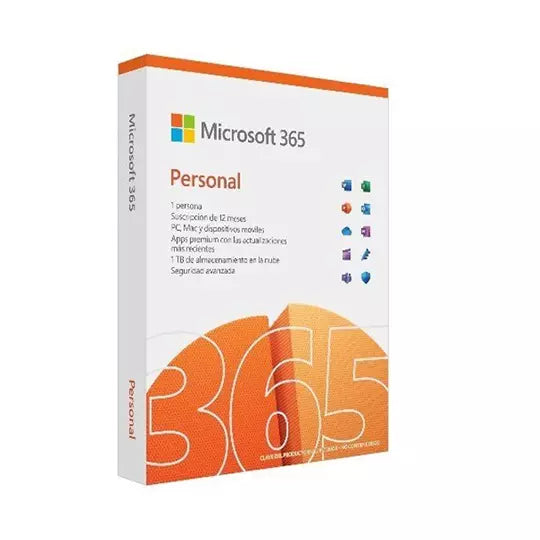 Microsoft 365 Personal (Formato Caja) - Suscripción Anual, multidispositivos, aplciaciones premium (Word, Excel, Power Point, One note, Outlook, 1Tb One drive) Copilot, Actulizaciones automaticas, - Windows / Mac / Android - Formato Caja