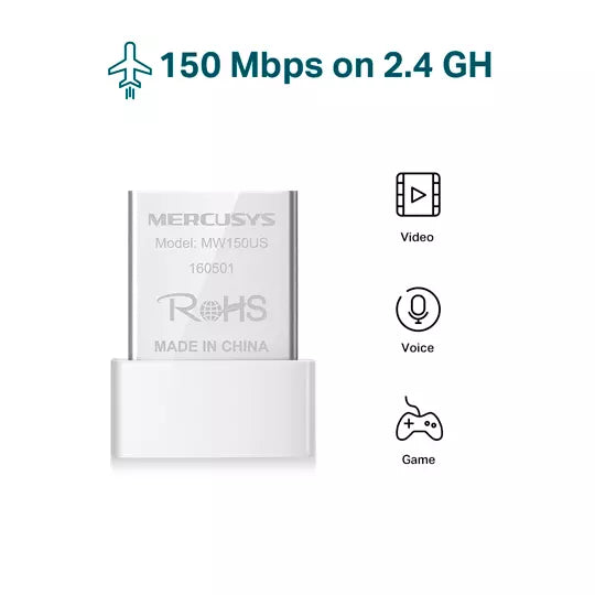 Mercusys adaptador USB Nano Inalámbrico N150