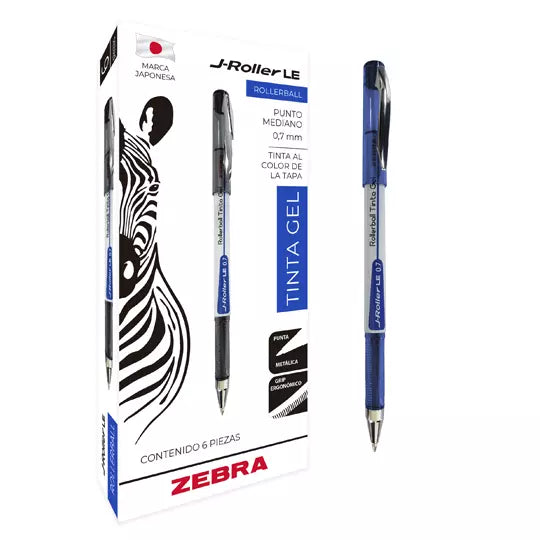 Bolígrafo de gel ZEBRA J-Roller LE punto mediano 0.7 mm color azul caja con 6 pz
