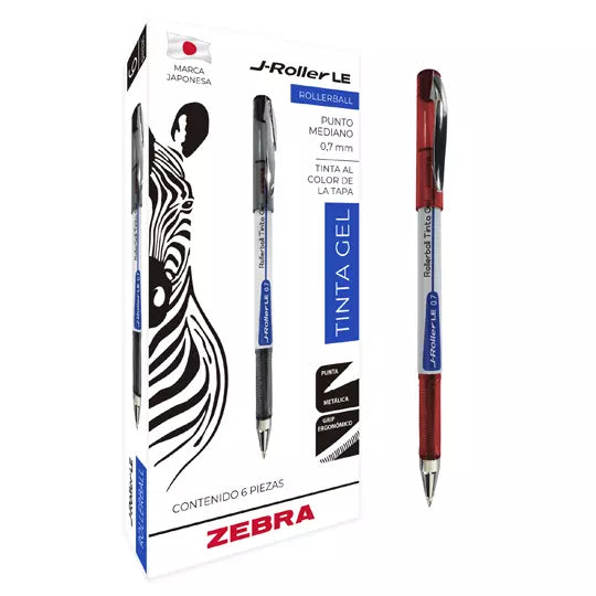 Bolígrafo de gel ZEBRA J-Roller LE punto mediano 0.7 mm color rojo caja con 6 pz
