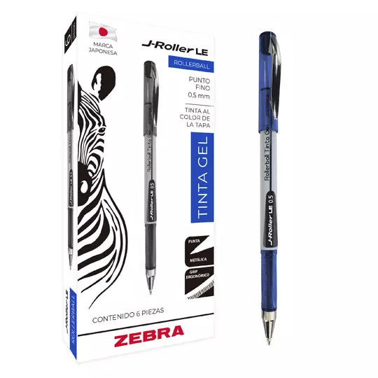 Bolígrafo de gel ZEBRA J-Roller LE punto fino 0.5 mm color azul caja con 6 pz