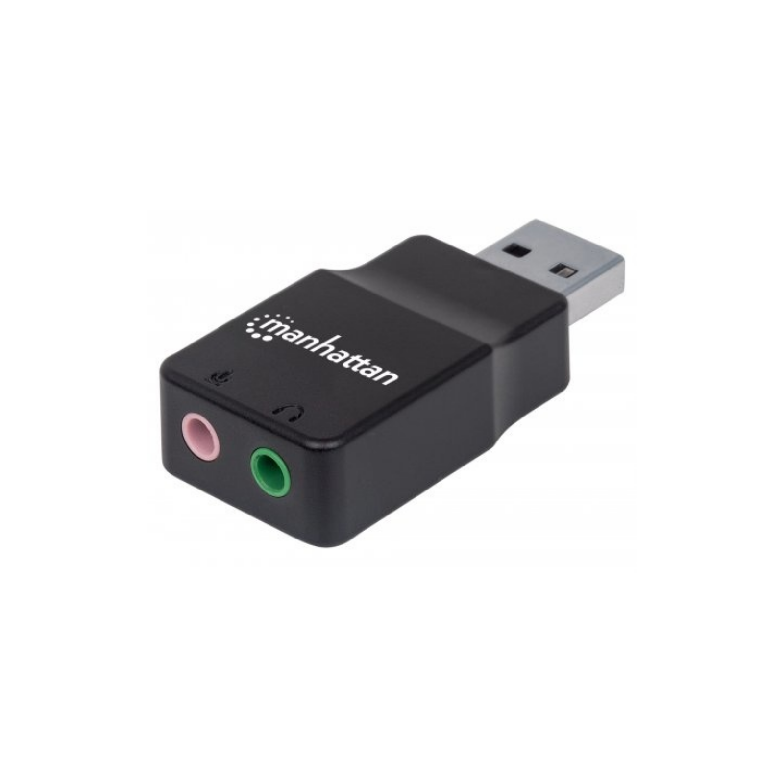 Adaptador Manhattan Sonido Estéreo USB Alta Velocidad a Puertos 3.5mm Color Negro