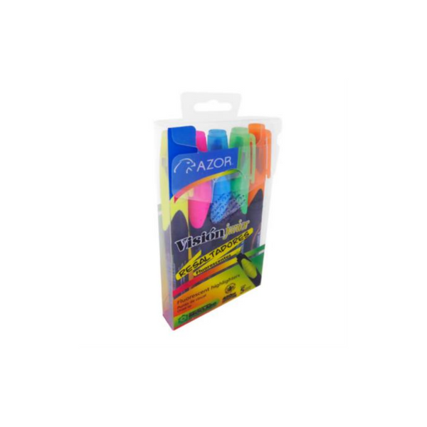 Resaltador Azor Vision Junior Punta Cincel 4mm Colores Surtidos C/5 Pzas