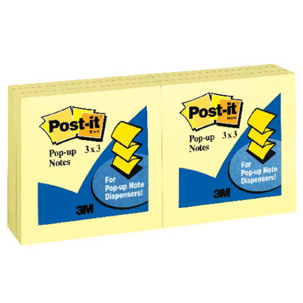 Notas Adhesivas 3M Post it Pop-Up Amarillas 3x3 Paquete C/6 Block