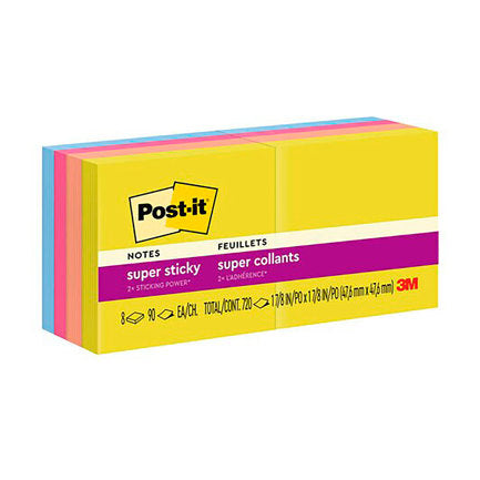 Notas Adhesivas 3M Post-it Super Sticky 2x2 pulg (5X5 cms) block c/90h paq c/8 blocks