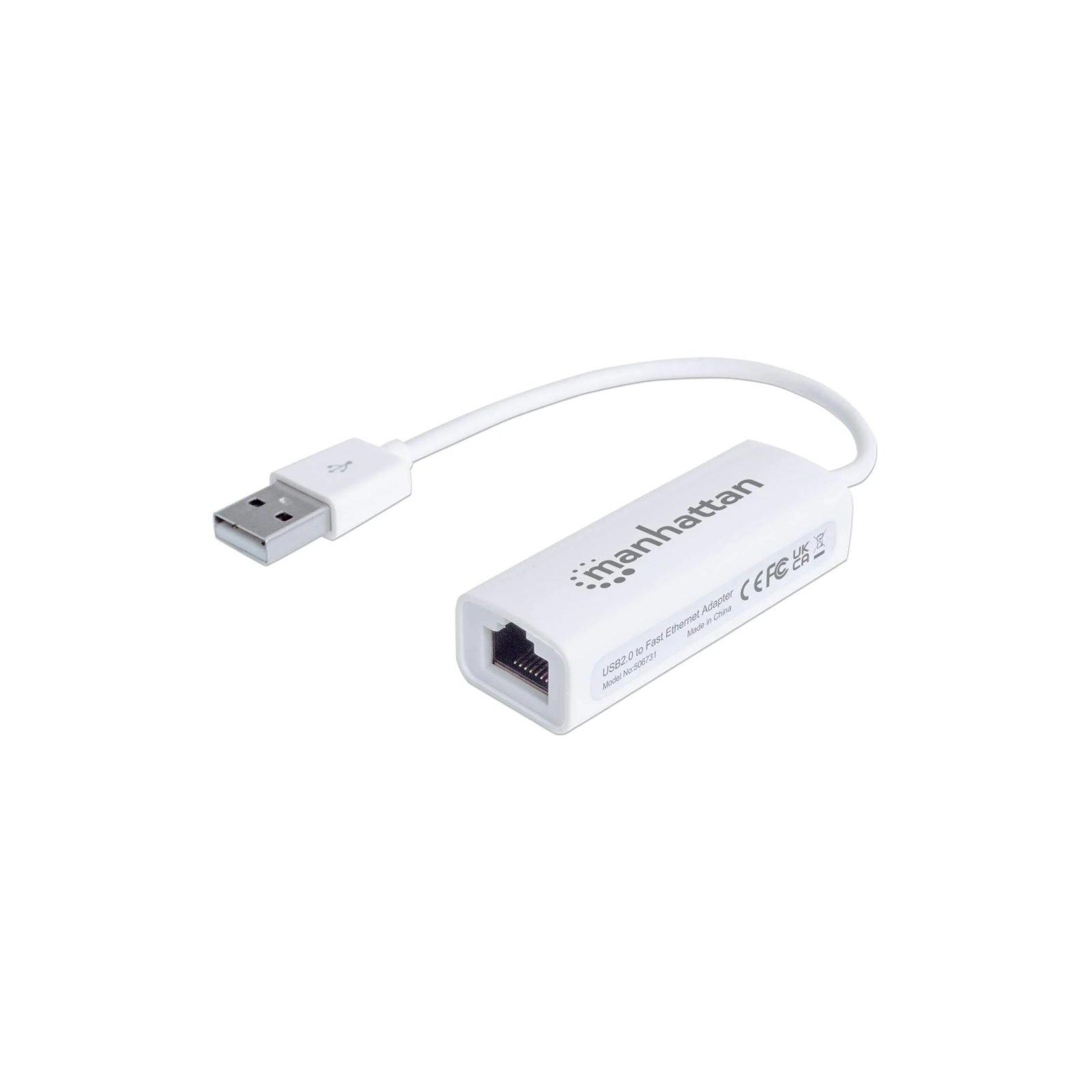 Adaptador Manhattan Fast Ethernet USB 2.0 Alta Velocidad 10/100 Color Blanco