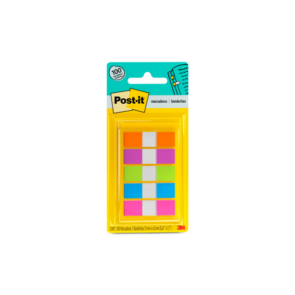 Banderitas 3M Post-it 683-5CB Autoadheribles Neón 12mmx43mm 5 Blocks C/20 Banderitas