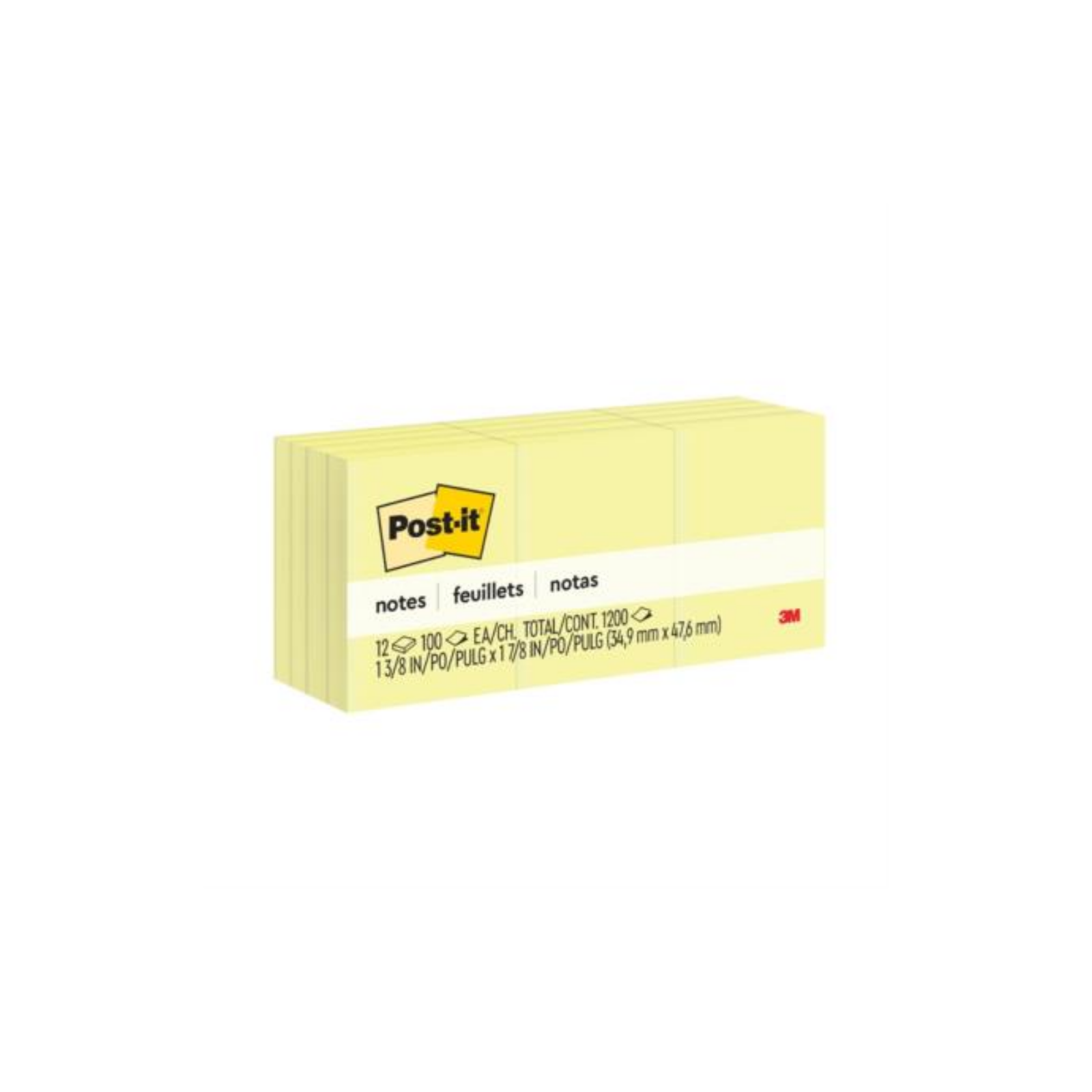 Notas 3M Post It 653 1.5x2" Amarillo Paquete 100 Hojas c/12