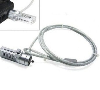 BROBOTIX CANDADO DE SEGURIDAD PARA LAPTOP,  PORTATIL TIPO K-SLOT (TIPO T-BAR®) DE COMBINACION, DE 1.8 METROS, CABLE DE ACERO DE 4MM DE DIÁMETRO RESISTENTE, COLOR PLATA