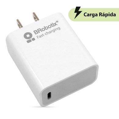 BROBOTIX CARGADOR TIPO C PARA PARED DE 20W CARGA RÁPIDA, COLOR BLANCO, 1 PUERTO USB TIPO C HEMBRA, NO INCLUYE CABLE