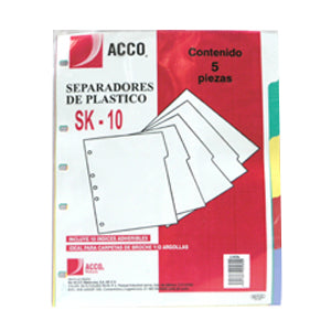 SEPARADOR ACCO SK-10 PLASTICO CARTA SURTIDO 5 DIVISIONES