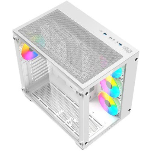 Gabinete Gamer Balam Rush Media Torre Tank Pro GM930 Max ATX Panel Izq Cristal Frente Cristal USB/4Fan RGB HUB Blanco