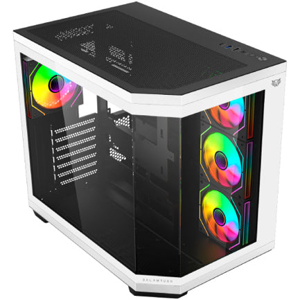 Gabinete Gamer Balam Rush Media Torre Tank Master 9600TB Max MB ATX Ultra Wides/USB-C/USB 3/Audio Fan ARGB Blanco- Negro