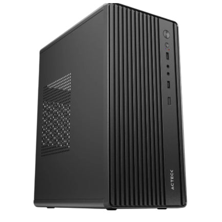 Gabinete Mini Acteck Torre GI210M M-ATX fuente 500W 2 USB 2.0 metálico frente liso negro