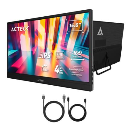 Monitor Portatil Acteck Plano 15.6 IPS/ LP15Y/FHD/60Hz MiniHDMI/Base Ajustable/Elite Negro