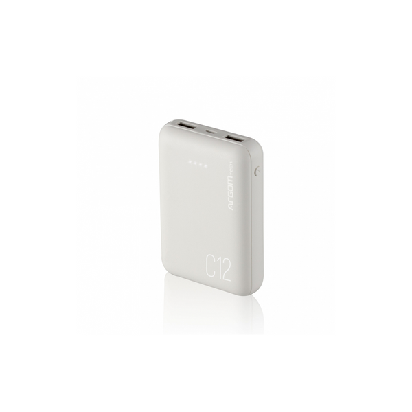 Power Bank Argomtech C12 Ultracompacto 12000mAh  2 Puertos 2.1A/2A Color Blanco