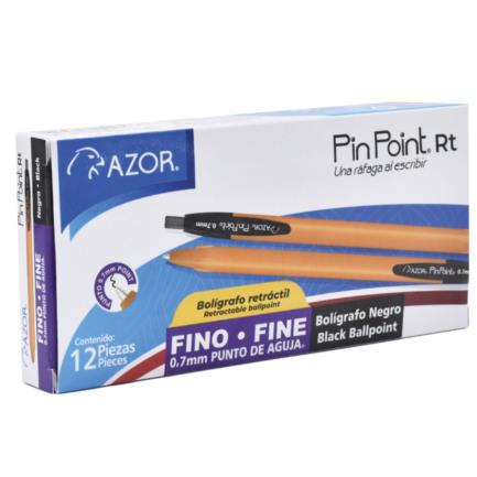Boligrafo Azor Pin Point RT Retractil Punto fino 0.7mm Tinta Negra Caja C/12