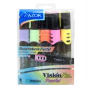 Marcador Resaltador Visión Plus Pastel Redondo Punta Cincel Colores Surtidos C/5 Pzas