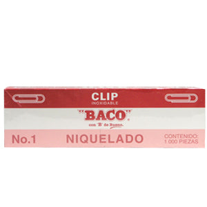 Clip Niquelado Baco #1 Paquete c/10 Cajas c/100 Clips c/u