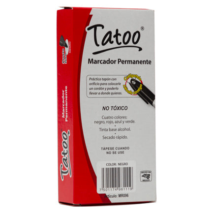 Marcador Baco Tatoo Permanente Punto Fino Color Negro C/10 Pzas