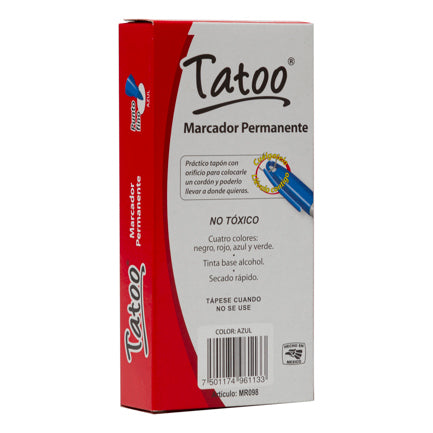 Marcador Baco Tatoo Permanente Punto Fino Color Azul C/10 Pzas