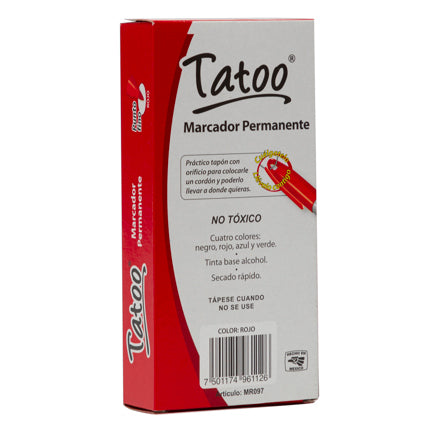 Marcador Baco Tatoo Permanente Punto Fino Color Rojo C/10 Pzas