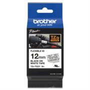 Cinta Brother TZEFX231 Laminada Flexible Texto Negro Fondo Blanco 12mmx8m