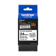 Cinta Brother TZES251 Laminada Súper Adhesiva Texto Negro Fondo Blanco 24mmx8m