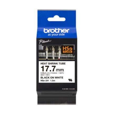 Cinta Brother HSE241 Termorretráctil Texto Negro Sobre Fondo Blanco 17.7mmx1.5m