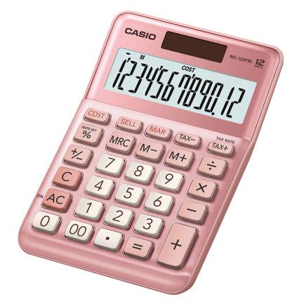 Calculadora de Escritorio Casio MS-120FM-PK de 12 digitos rosa metalico costo venta y margen doble alimentacion