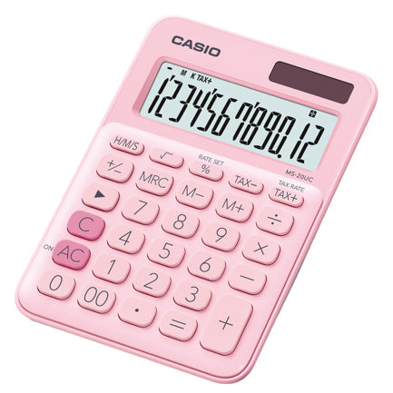Calculadora de Escritorio Casio MS-20UC de 12 digitos rosa calculo de impuestos y tiempo doble alimentacion