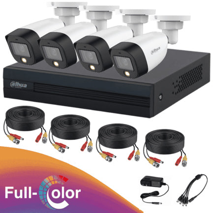 Kit Dahua de 4 canales Full Color de 2 MP Incluye 4 Cam HFW1209CN-LED/DVR Cooper-I  con IA Accesorios incluidos