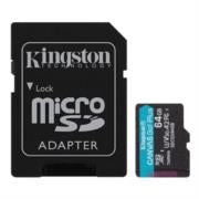 Memoria Kingston Micro SDXC Canvas Go Plus 64GB UHS-I U3 V30 A2 Clase 10 C/Adaptador