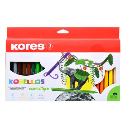 Plumones Lavables Kores Korello de Punta Cónica Estuche C/24 Colores Surtidos