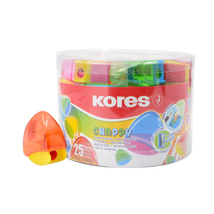 Sacapuntas Kores Snappy Un Orificio Plástico Bote C/25 Piezas Colores Surtidos