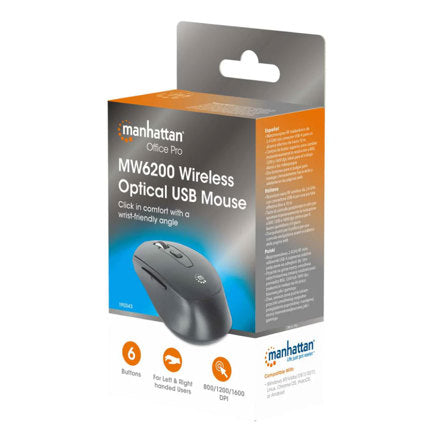 Mouse Manhattan Optico Inalambrico 6 botones 2.4G Negro