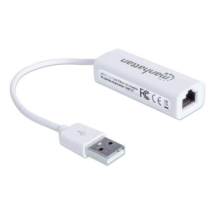 Adaptador Manhattan Fast Ethernet USB 2.0 Alta Velocidad 10/100 Color Blanco