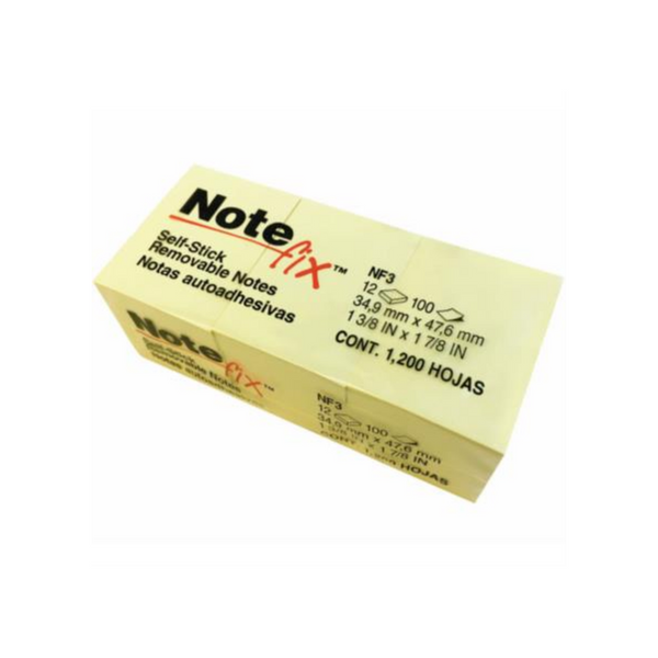 Notas 3M Adhesivas Note fix 3.8x5.1 Color Amarillo 100 Hojas c/12