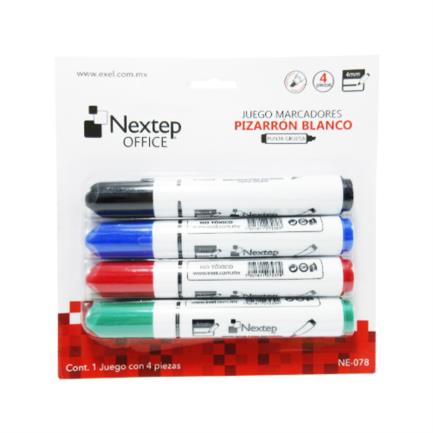 Bundle Juego Marcador Nextep para Pizarron Blanco 4 Colores Punta Gruesa Cincel 4mm Cont. 4 Piezas