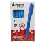 Marcador Nextep Resaltador Tipo Pluma Punta Cincel Color Azul C/12 Pzas