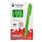 Marcador Nextep Resaltador Tipo Pluma Punta Cincel Color Verde C/12 Pzas