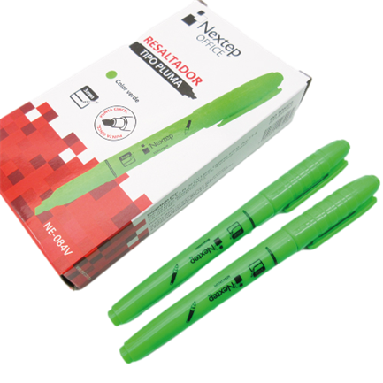 Marcador Nextep Resaltador Tipo Pluma Punta Cincel Color Verde C/12 Pzas