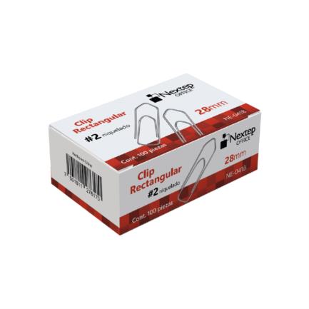Clip Nextep Rectangular Niquelado #2 28mm C/10 100 Clips c/u