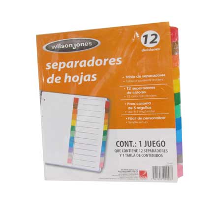 SEPARADOR ACCO TAB 12 DIV CEJA COLOR SIN NUMERACION